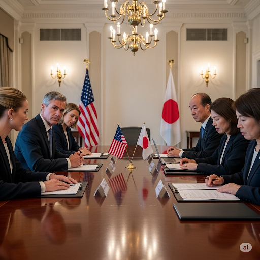 日米が関税交渉の議論をしているイメージ